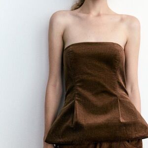 Zara Brown Strapless Top
